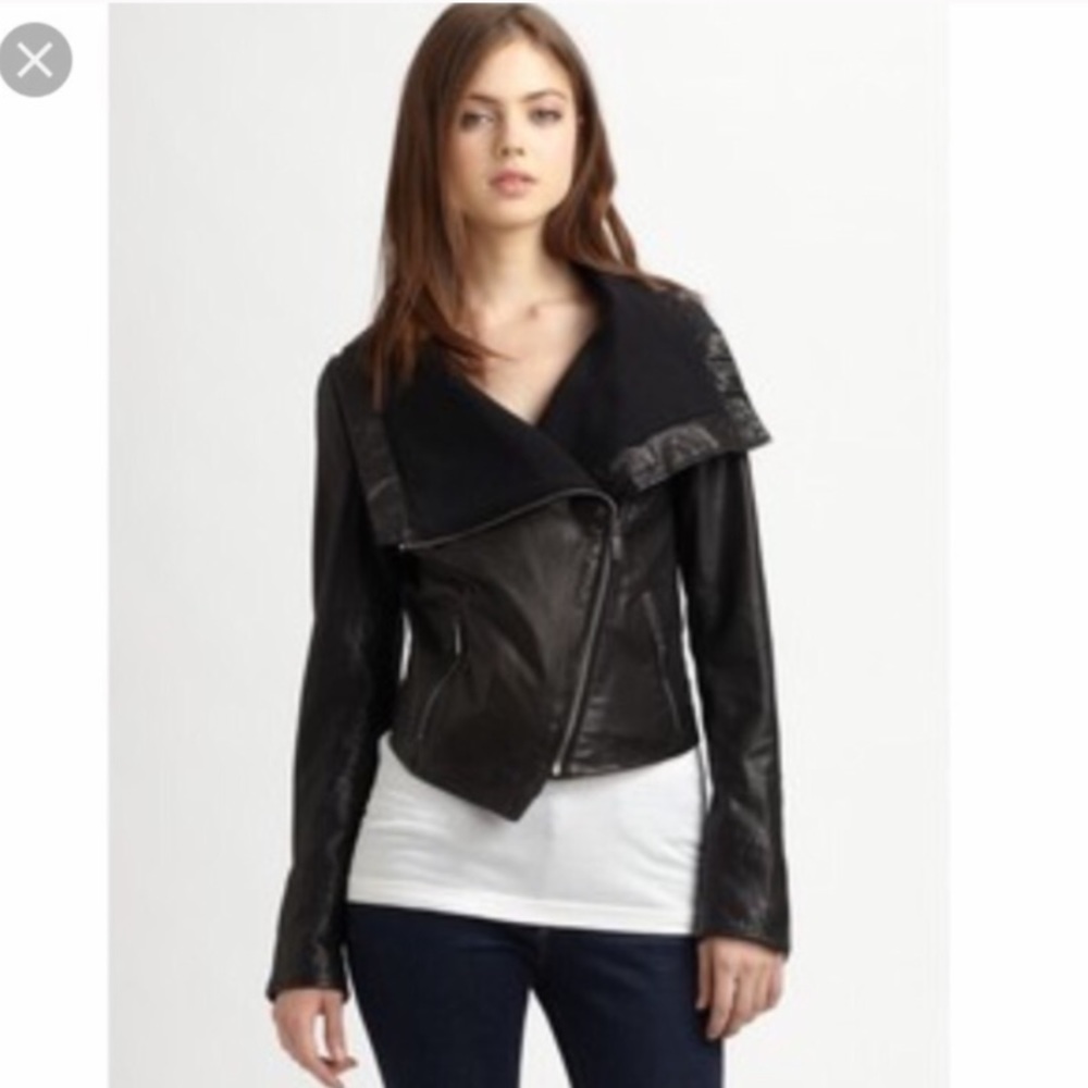 Line leather jacket
